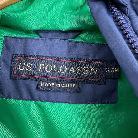 US polo snowsuit 3/6 months hooded puffer covered feet hands blue winter jacket - Picture 5 of 8